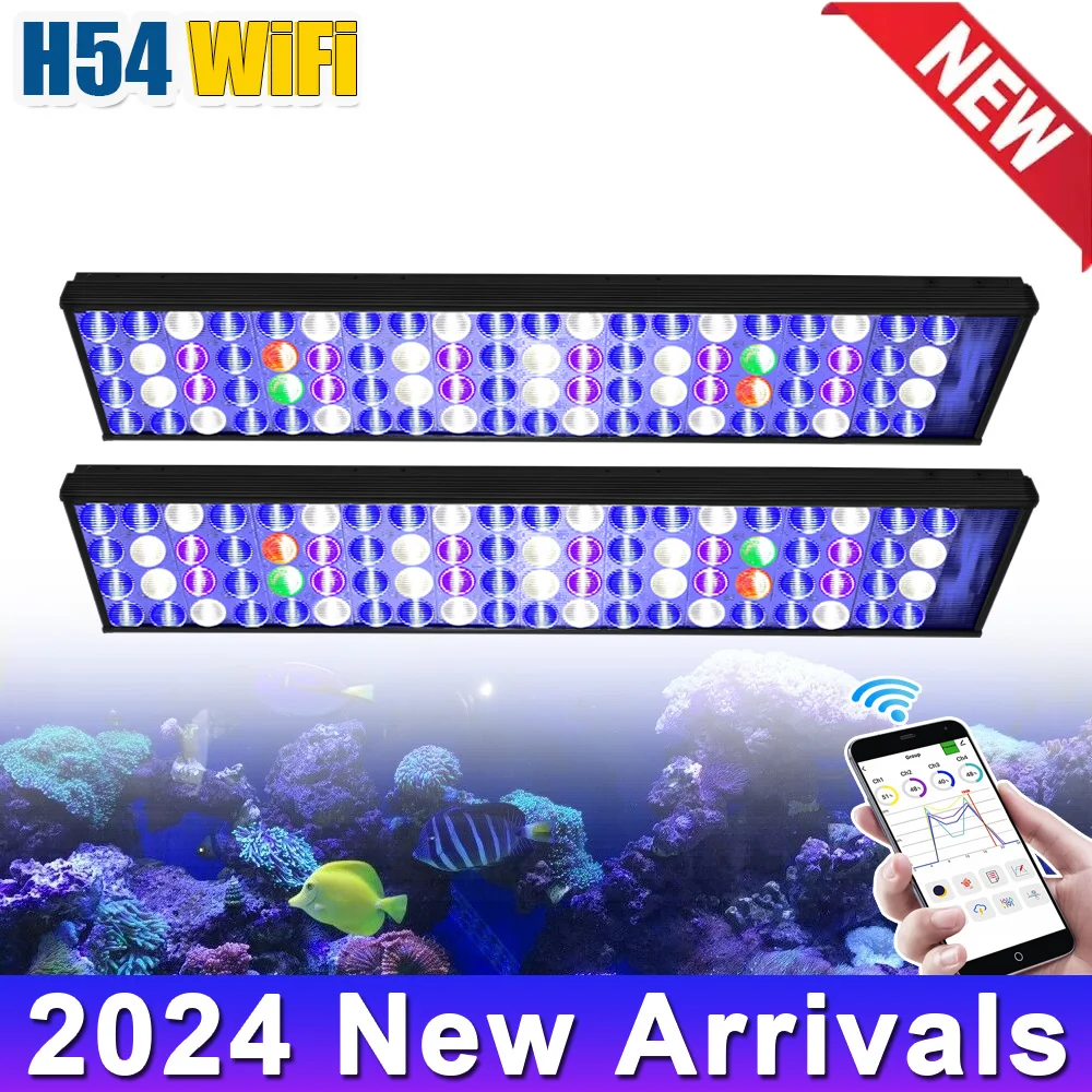 PopBloom H54 WiFI App Control Phone Control Full Spectrum Marine LED Aquarium Light for Coral Reef Fish Tank,Saltwater Lighting