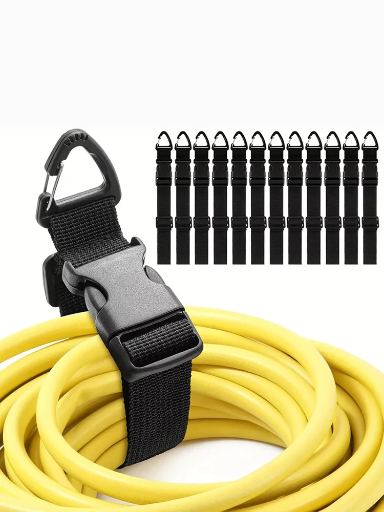 Organizer do kabli z regulacją, czarny, 45 cm, wytrzymały, z 3-osiową klamrą, pasek do przechowywania kabli do warsztatu, garażu, zarządzanie kablami. — 2