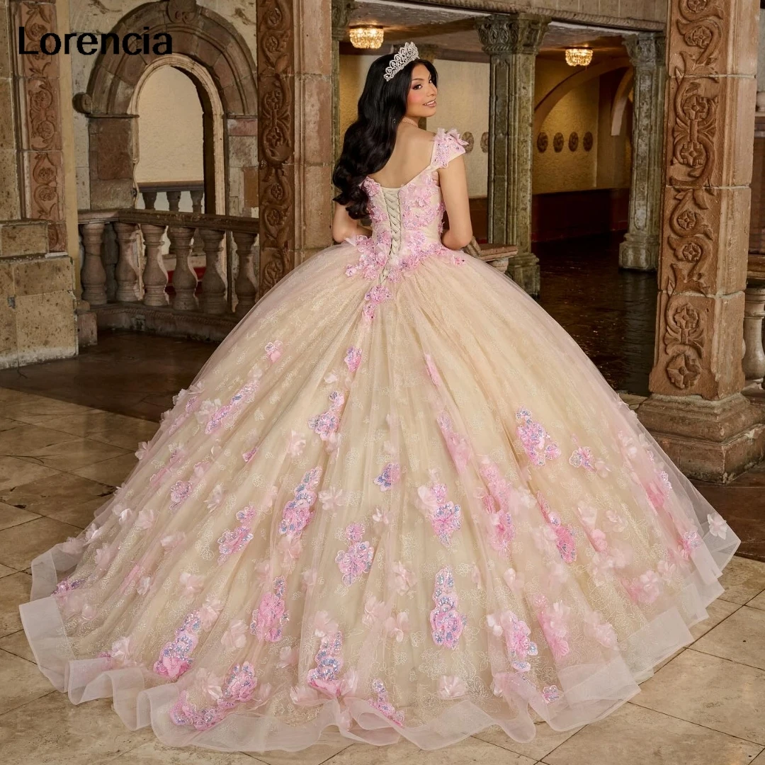 فستان Quinceanera وردي مخصص فستان حفلة مزين بالزهور مزين بكريستال مطرز مكسيكي حلو 16 فيستدوس دي 15 أنيو YQD822 #3