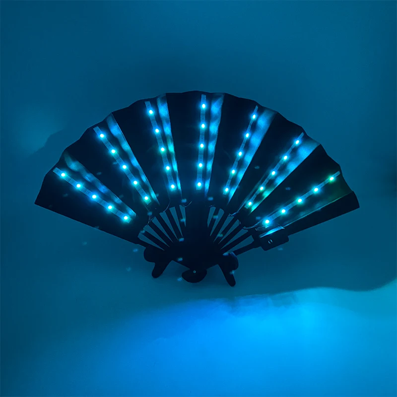 Fashion luminous folding fan LED light up hand fan glowing DJ fan props for nightclub music show wedding party supplies