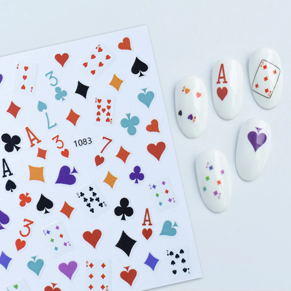 2/4pcs Funny Poker Cards 3D Nail Art Stickers Heart Spades Clubs DIY Nail Decals Creative Nail Art Decorations Designs Sliders view 6