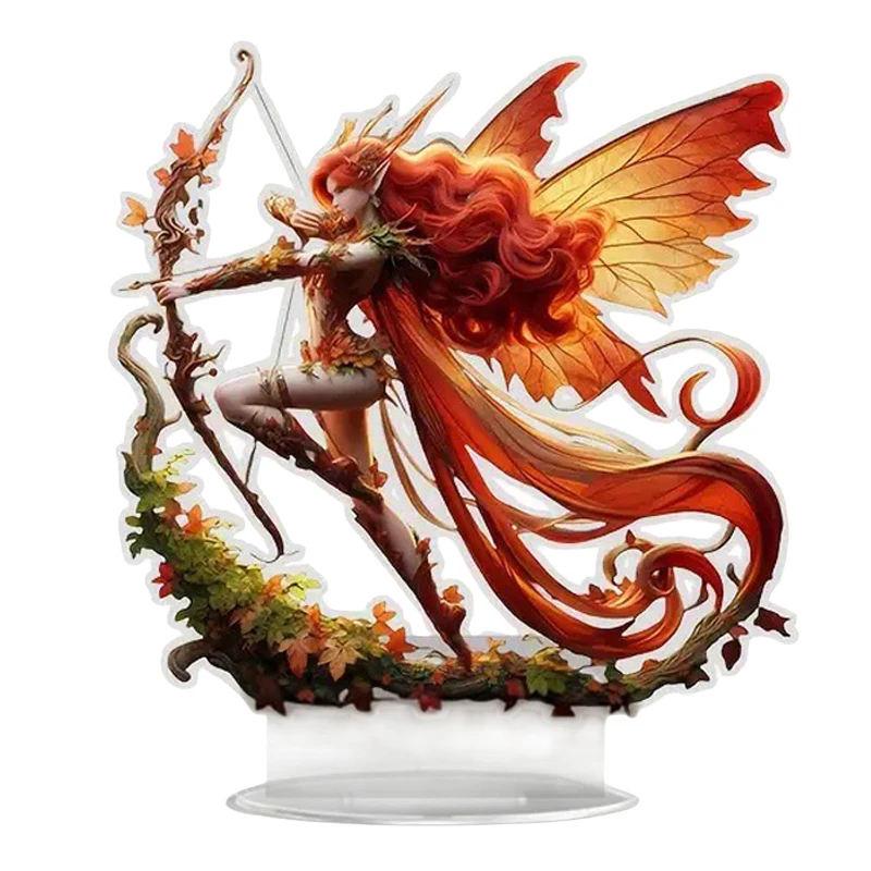 Elf Desktop Ornament with Bow Arrow Butterfly Wings Acrylic Home Balcony Decoration for Table Bookshelf