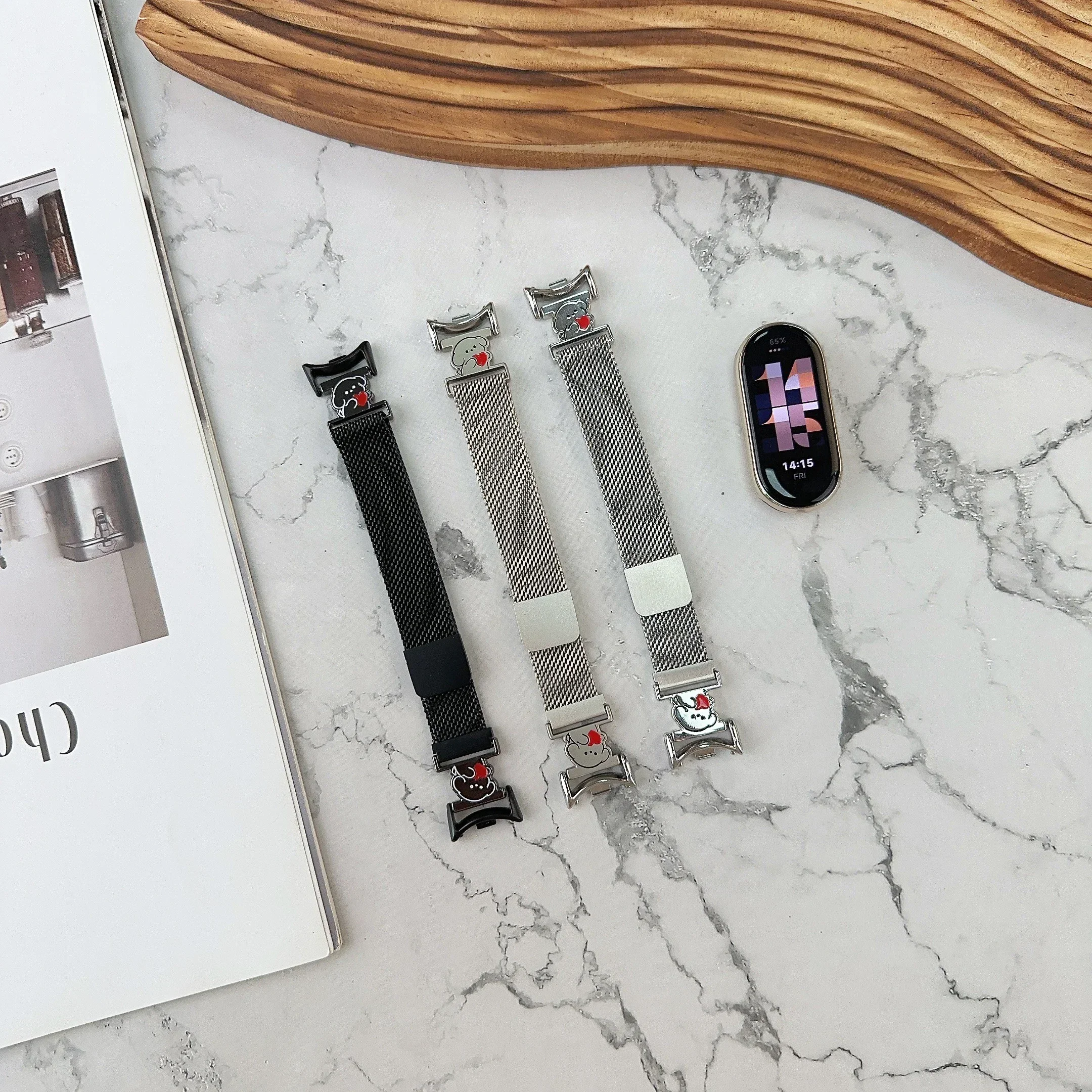 حزام من الفولاذ المقاوم للصدأ لسوار Xiaomi Mi 9 8 المعدني ميلانيزي على Mi Band 8 معصمه لملحقات حزام Mi Band 9 8