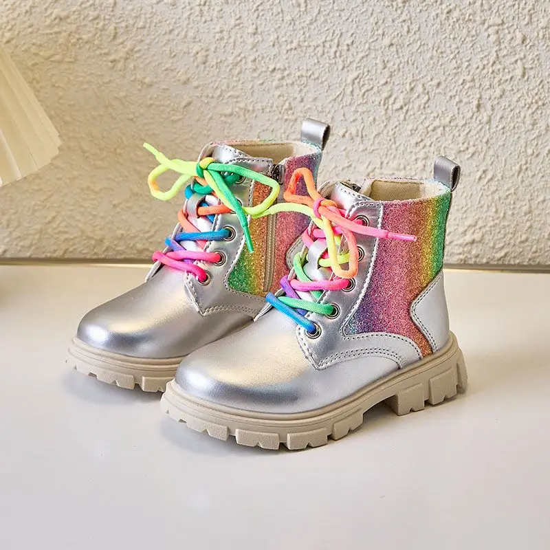 Sequins Leather Boots for Girls 2025 Autumn New Fashion Single Boots Non Slip Toddler Kids​ Short Boots