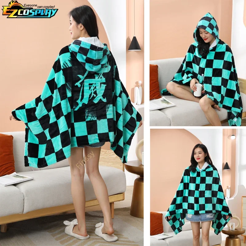 2025 جديد شيطان القاتل أنيمي مانتا الكبار رداء حمام بقلنسوة Nezuko Kamado تأثيري حلي شال دافئ QAQ2