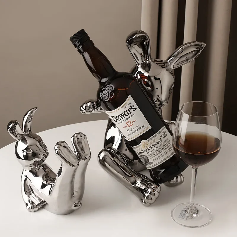 

Nordic Luxury Ceramic Cute Rabbit Wine Rack Set Wine Cabinet Decoration Table Creative Ceramic Wine Glass Holder Decoration