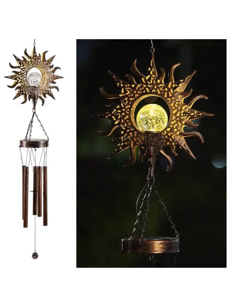 

Household Solar Lamp Iron Hollow Sun Wind Chimes European Style Courtyard Decoration Outdoor Lawn Landscape Lamp Rainproof