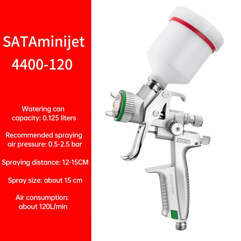 SATA Jet 4400B HVLP Spray Gun 0.8/1.0/1.2mm Professional Airbrush for Car Paint, Furniture Refinishing, Small Area Spot Repai