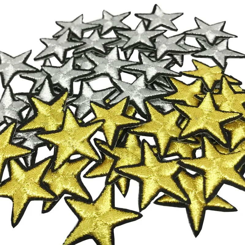 10 Stück bestickte goldene silberne Stern-Aufnäher, Applikation zum Aufbügeln auf Kleidung, Applikation für Kleidung, Pullover, Taschen, Aufnäher zum Selbermachen