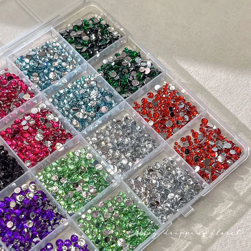 LYLE New 24 Grid Colorful Flatback Round Rhinestones Nail Art Charms Mixed Sparkly AB Resin Gems Wholesales DIY Bling Decor Sets