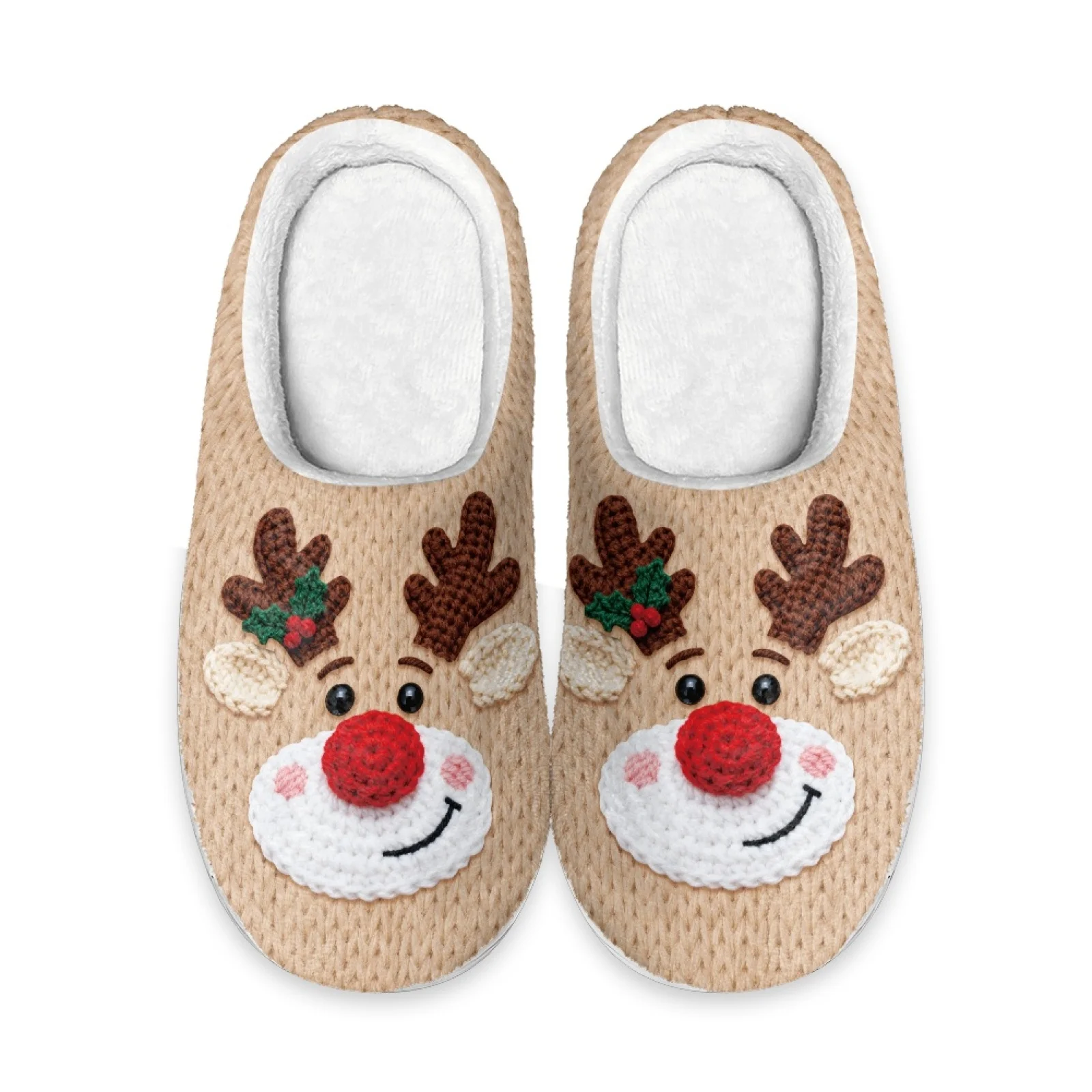 PENSTROLL Christmas Reindeer Cute Fuzzy Slippers Cotton Slippers for Home Extra Warm Thermal Slippers For Winter