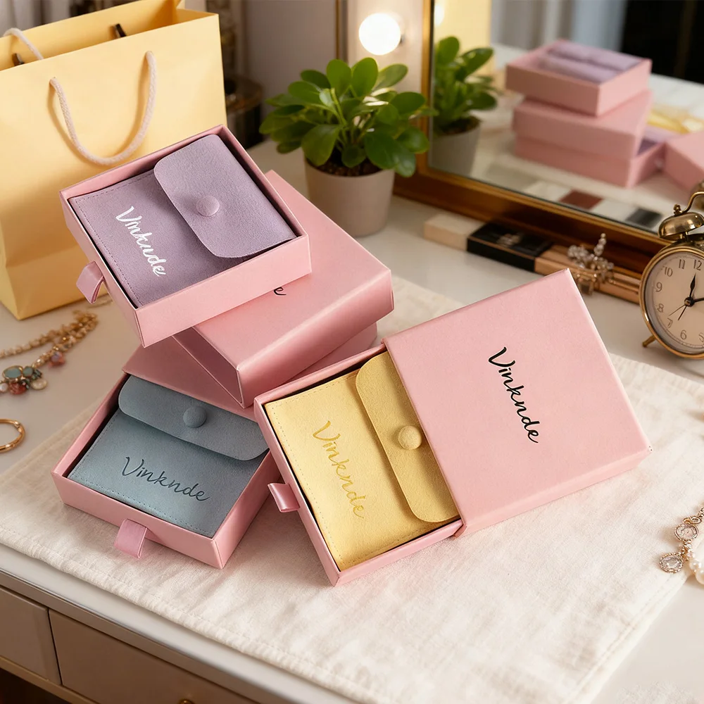 

10*10*2 см модные роскошные коробки для ювелирных изделий, упаковка, розовая крафт-бумага, кольцо для сережек, коробка с микрофиброй, сумка-защелка