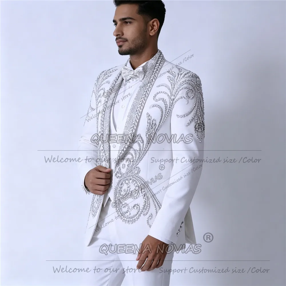 Twinkling Men's Suit 3 Pieces Sets Sparkly Sequins Label Prom Blazers Customized Groom Formal Party Wedding Tuxedos Ropa Hombre