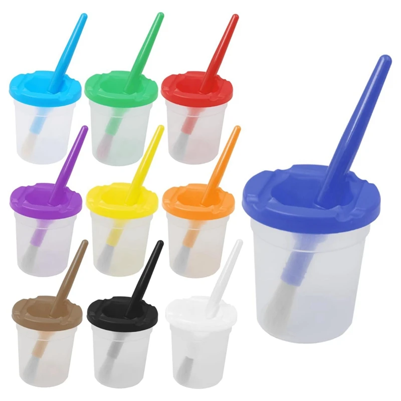 Multicolor Paint Cups Plastic Paint Cups With Lids For Kids, Spill Proof Learning Color Cups For Artist