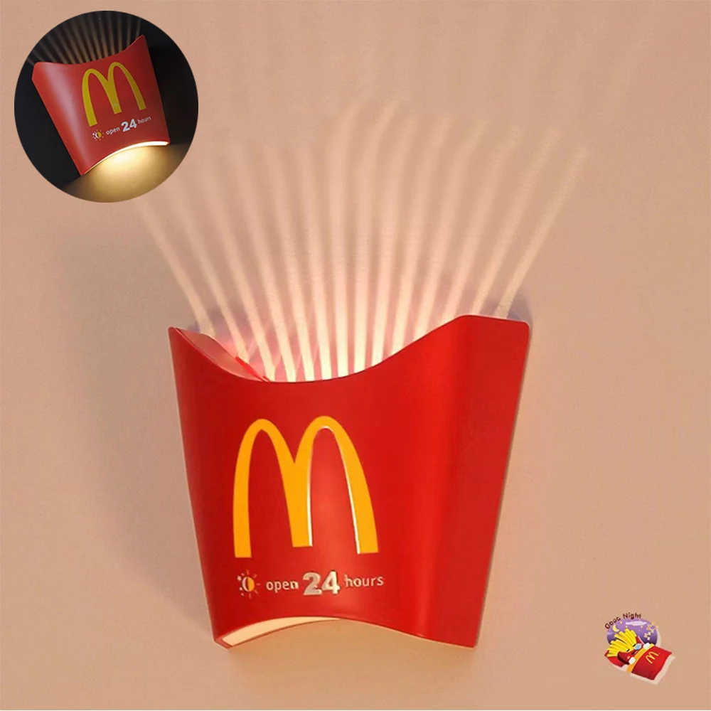 McDonald French fries LED Creative Lamp Figure Bedroom Wireless Atmosphere Light Home Decor Kids Birthday Gift Night Lamp