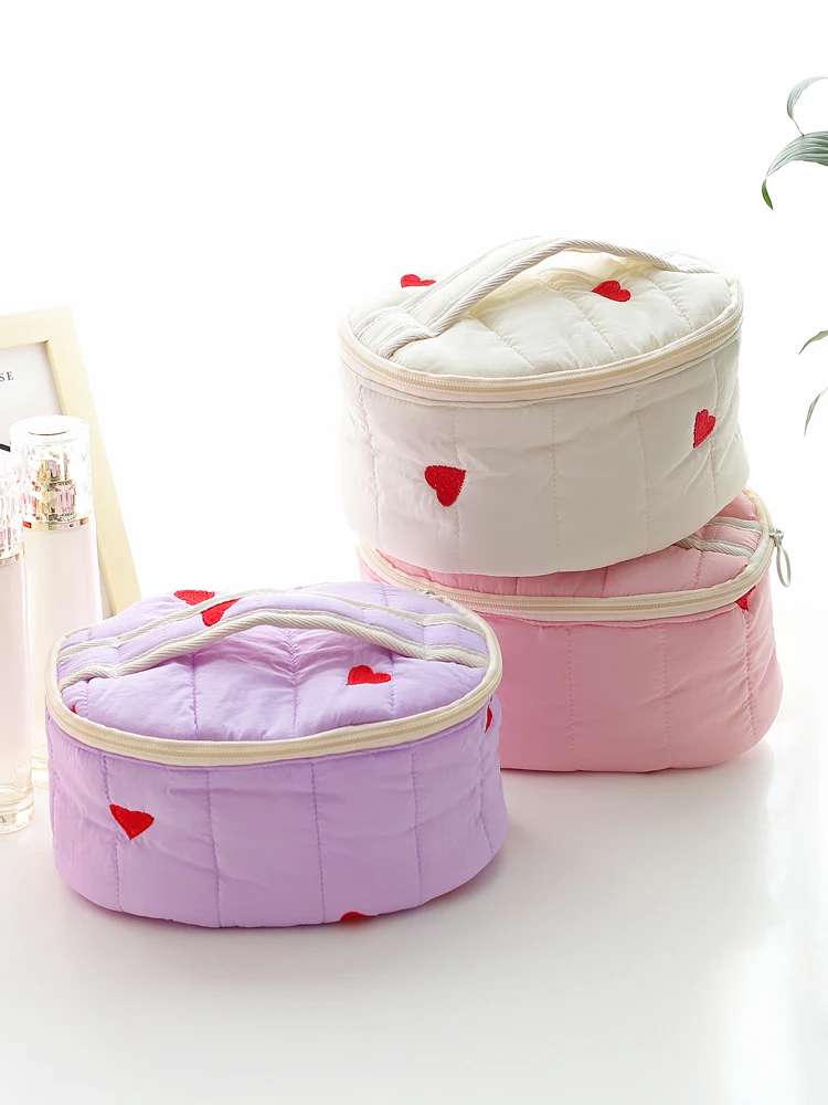 

Soft Heart aped eup Bag Women's Portable Storage Zipper Bag Large Capaci Handheld Korean Sle Cosmetic Bag