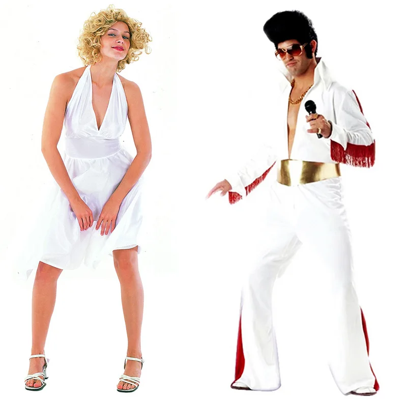 Fsia de loween Vestido Marilyn Monroe Peruca ande Ondulada acão Elvis Presley Imitação Performance Cosplay Roupas...