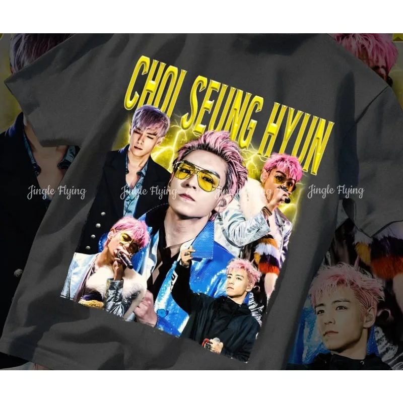 تشوي سيونغ هيون خمر نمط تي شيرت مبدع K-Pop ملابس فريدة من نوعها تصميم الرجعية الكمال مروحة هدية ثقافة البوب الكورية الموضة