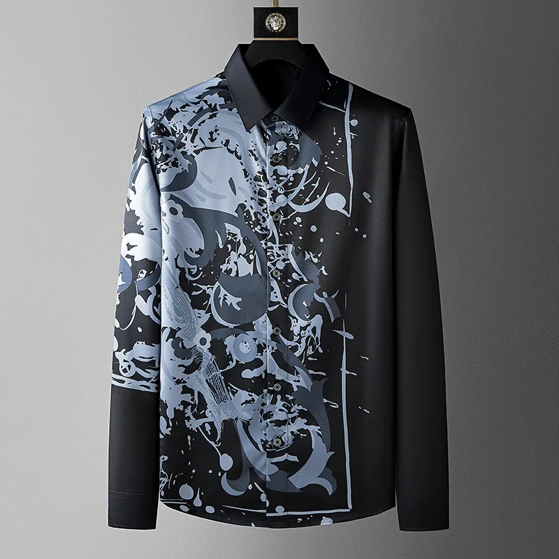 3D Flower Print Men's Long Sleeve Shirt Vintage Floral Graphic Lapel Button Shirts For Men Autumn Daily Casual Business Clothing
