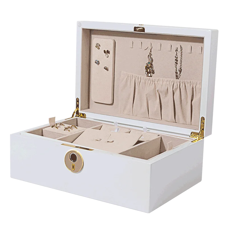 Fingerprint Jewelry Case Lockable Storage Box for Rings Earrings Necklaces Watches Collection