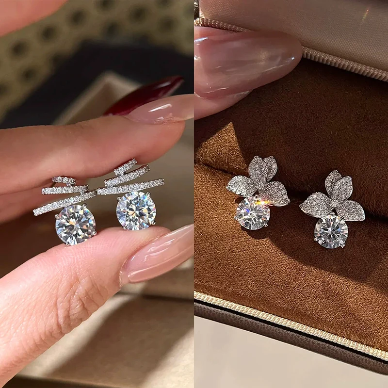 Light luxury and High-end Temperament Sparkling Zircon Earrings Micro Inlaid Zircon Flower Earrings for Women KOFSAC
