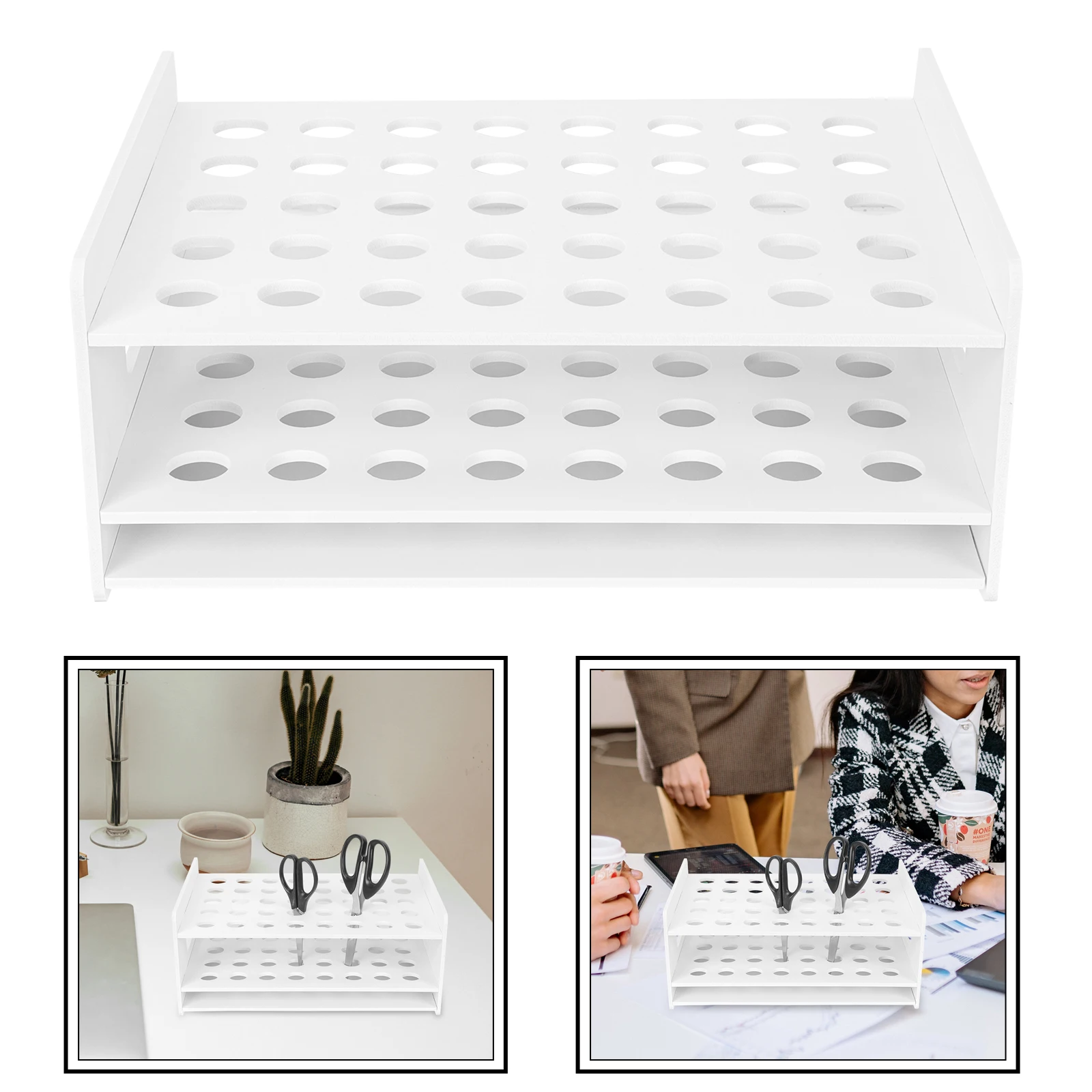 40 ثقوب مقص خشبي التخزين المنظم حامل مكتب لوازم الفن أنبوب اختبار عرض مقص خشبي رف مكتب تنظيم الرف #6