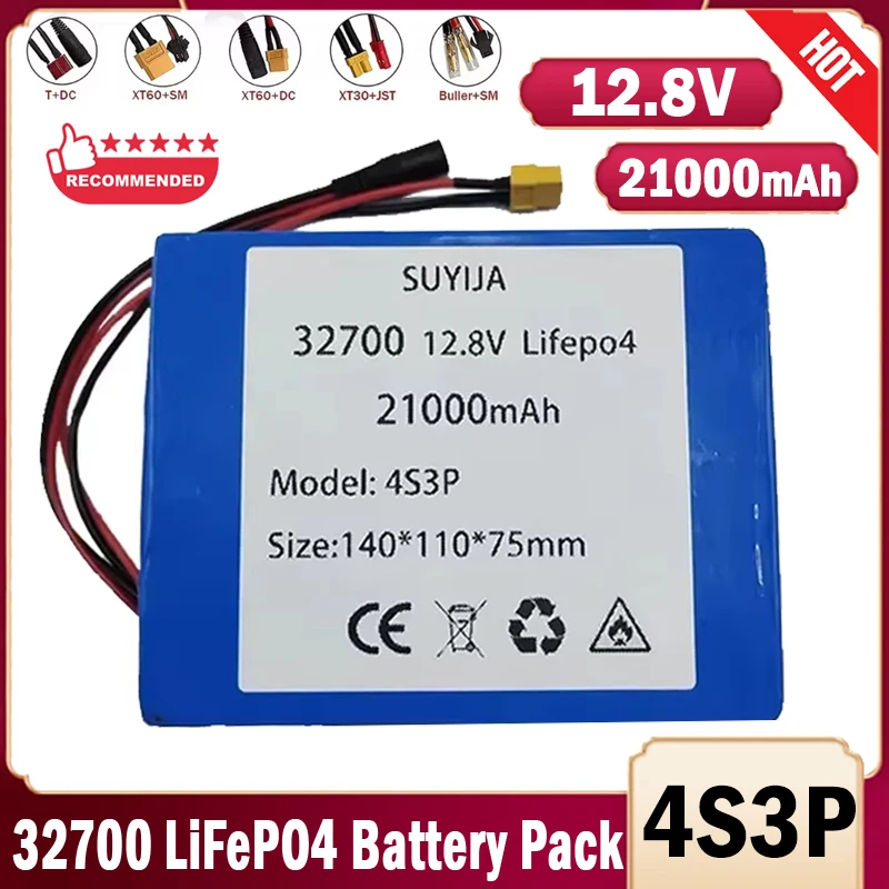 12.8V 21Ah 32700 Lifepo4 Battery Pack 4S3P Built-in 40A Same Port Charge and Discharge Balance BMS for Electric Boat Power 12V