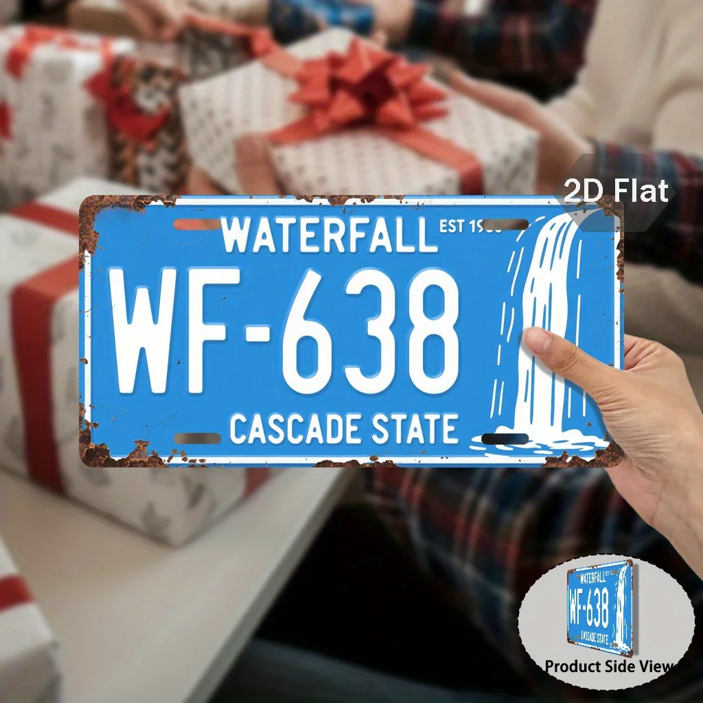 2D Plane, a Vintage Washington State Style License Plate - Turquoise Blue with White Retro Numbers - Large Size 11.8