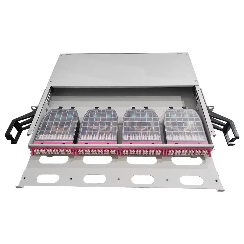 1U 96 Core Rack Mount Fiber Optic Distribution Frame 19 Inch ODF with 4 LC Boxes Sliding Rail for FTTH
