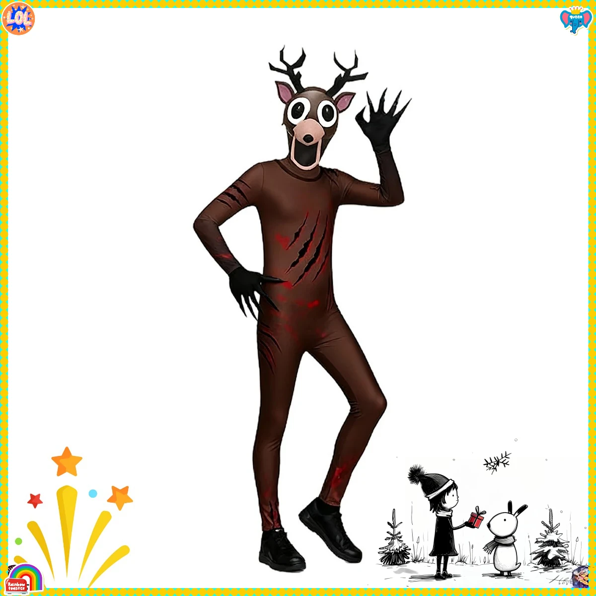 حار الأطفال الكبار تأثيري 99 ليال الغابات الغزلان الزي ثلاثية الأبعاد طباعة تأثيري حلي هالوين كرنفال لعبة الرعب فستان البدلة #5