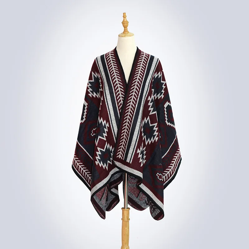 Poncho Imitação Cashmere Manto Estilo étnico Turismo Férias Cabo Mulheres Primavera e Outono Gancho Flor Capa Windproof Capes P