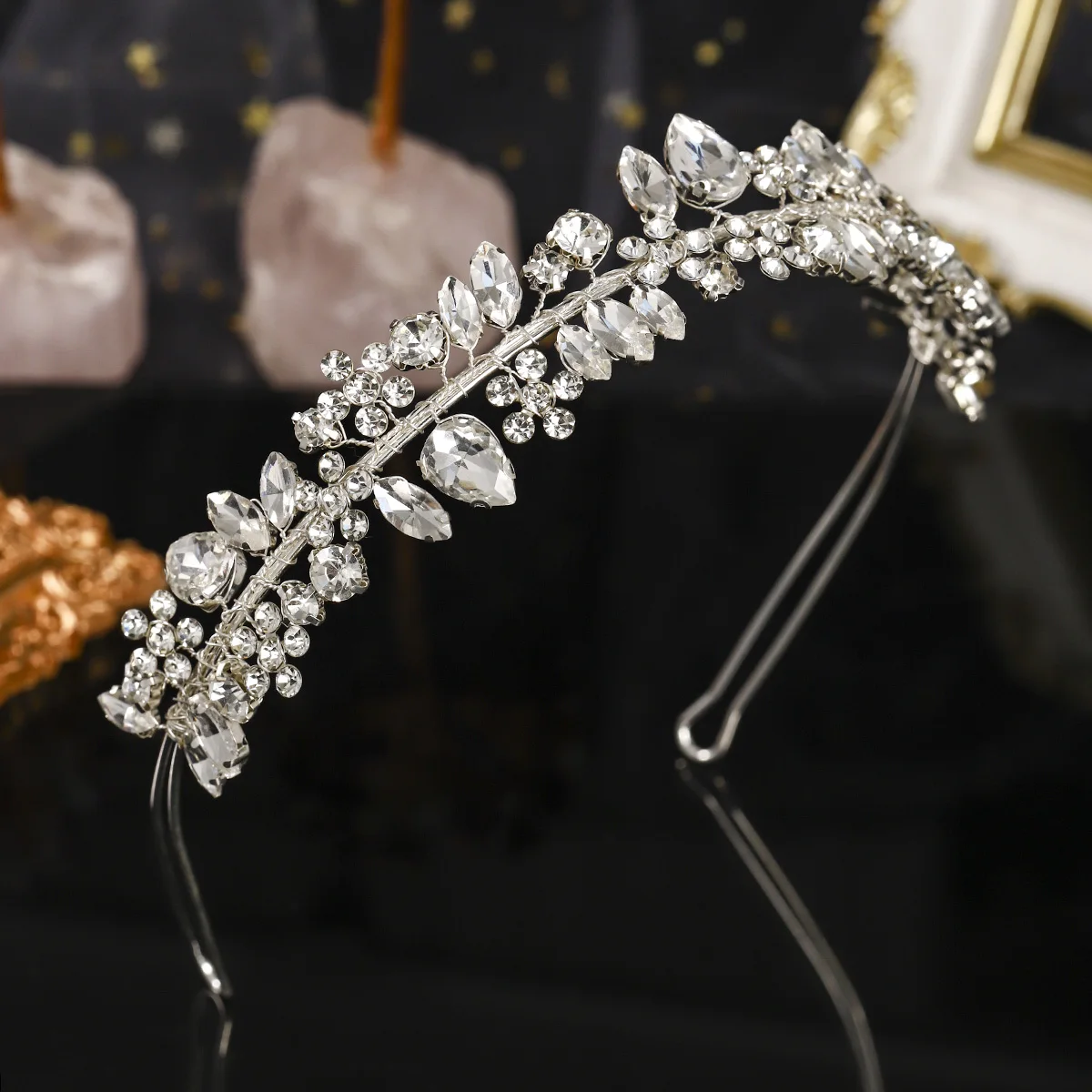 الفضة كريستال العروس هيرباند جديد حجر الراين زهرة تاج الشعر التبعي الزفاف عيد ميلاد مهرجان خوذة للنساء #2