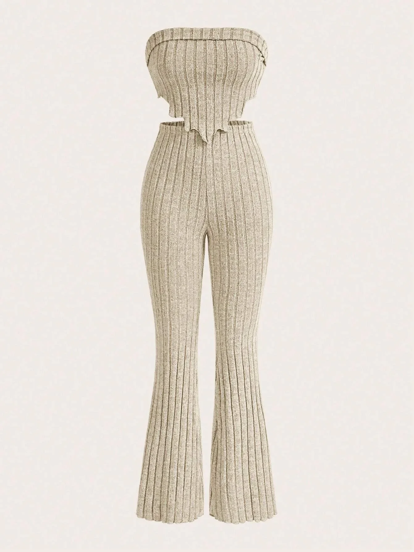 Autumn 2024 New European and American Striped Rib Wrap Chest Horn Trousers Two-Piece Pit Casual suit Commuter suit