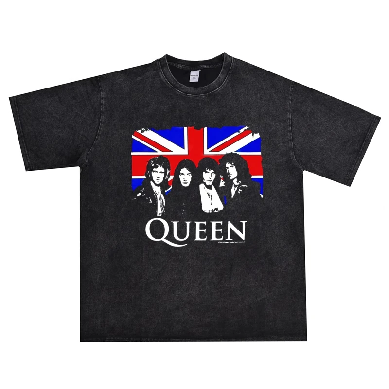 

2025 The Rock Band Queen's Printed T-shirt with Short Sleeves, Made of Pure Cotton, Is Heavily Washed Pure Breathable T-shirt
