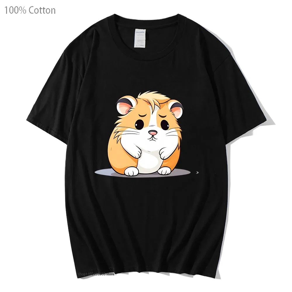 悲しいハムスターTシャツ ガールズ カワイイ キュートTシャツ ハイストリート KPOP ストリートウェア 100% コットン レディース トップス メンズ ユニセックスTシャツ Y2K服