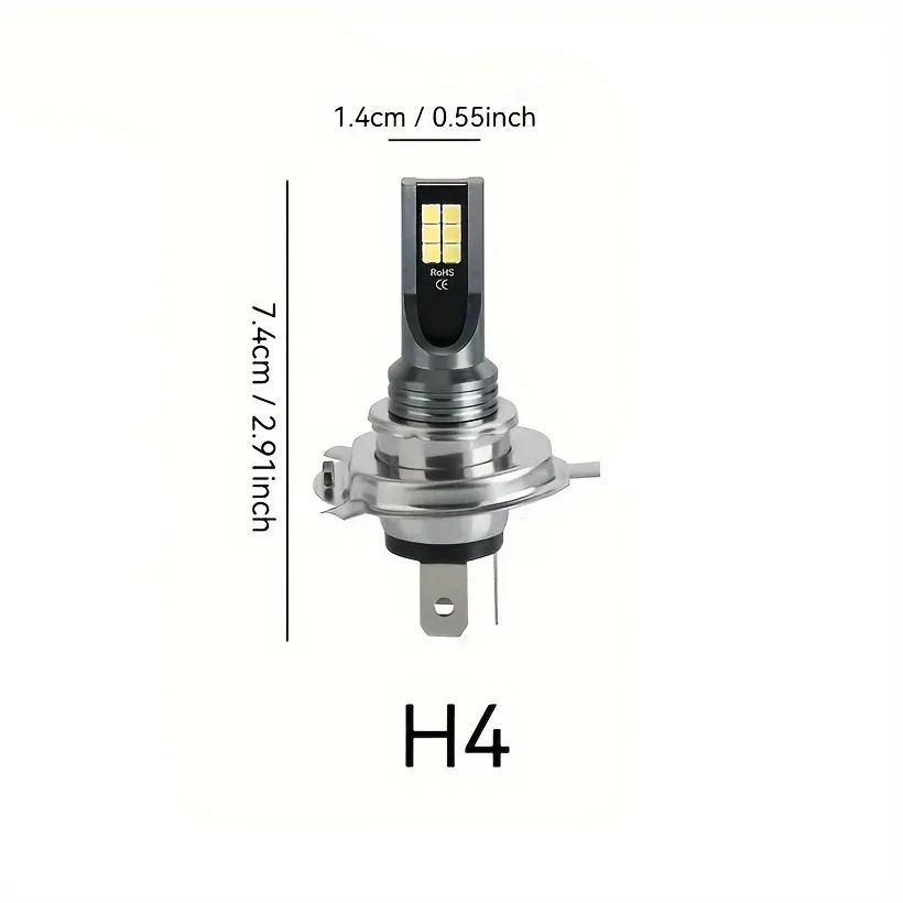 4PCS H4/9003 white LED bulbs, 360° omnidirectional illumination, 6000K high brightness, suitable for vehicle exterior lightin