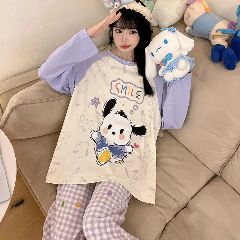 Anime Hellokitty Damen Pyjamas Chiikawa Cinnamoroll Kawaii Cartoon Mädchen Home Kleidung Langarm Hosen Sweetheart Girl