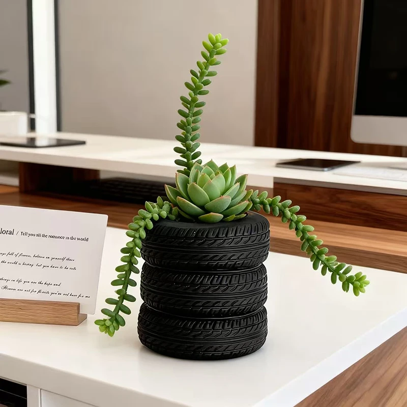 Stacked Tire Resin Succulent Planter Creative 3 Layer Tyre Flower Pot for Cacti Small Plants Home Office Tabletop Decor Gift