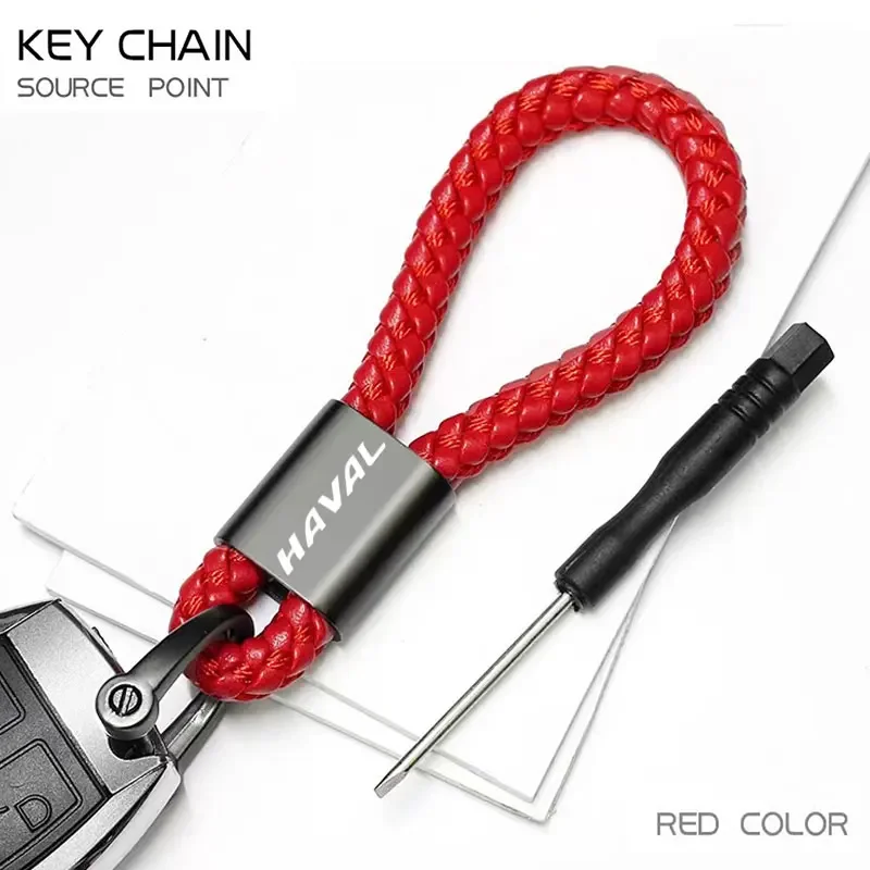 Woven Leather Rope Metal Keyring Auto Emblem Key Chain Fits Haval Jolion F7 F7X H2 H2S H5 H6 H8 Vehicle Styling Accessories 3