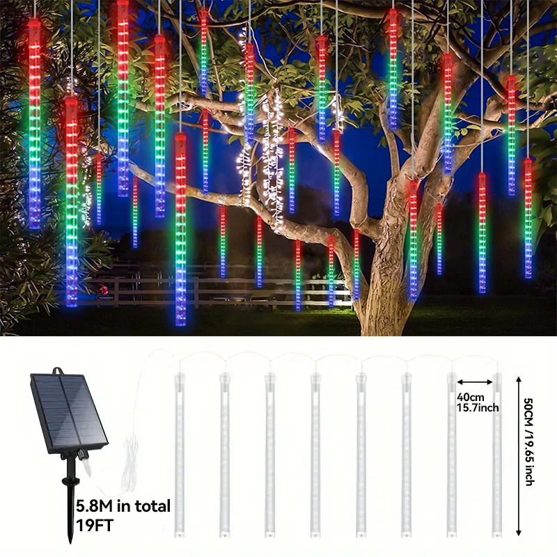 LED Solar Meteor Shower Lights 50cm 8 Tubes Waterfall Tree Lights Outdoor Garden Decorations Easy to Install