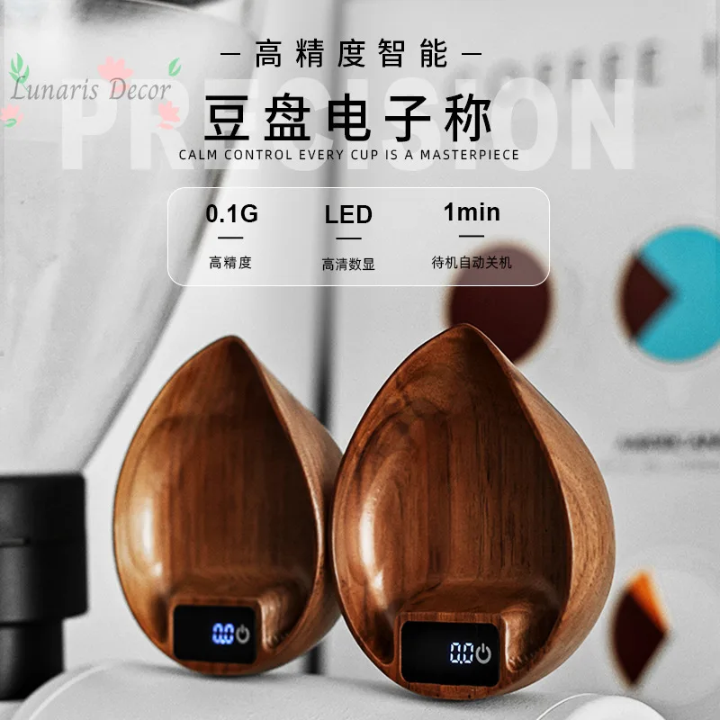 Walnut Coffee Electronic Scale, Tea Leaf Tea Weight Scale, Precise Weight Solid Wood Coffee Bean Tray Scale