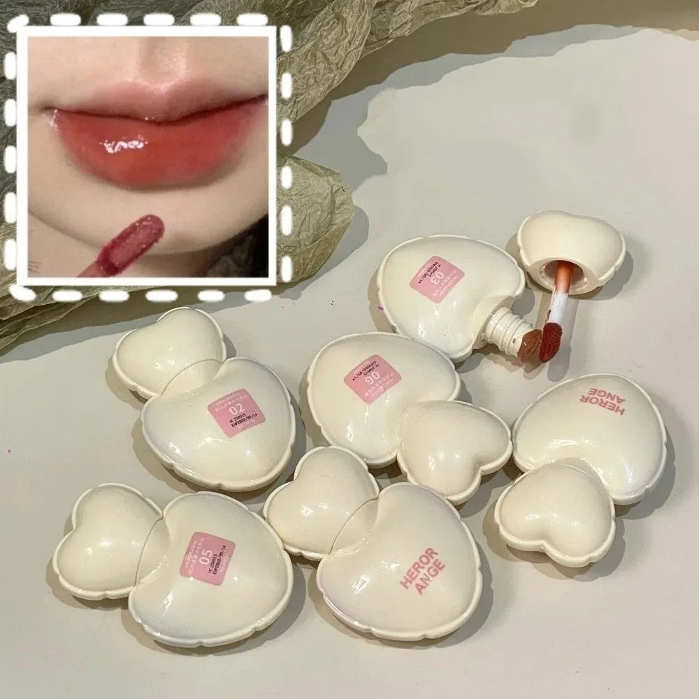 2-in-1 Love Shape Lip Stain Juicy Tulip Pink Lipgloss Mirror Glossy Lasting Lip Cheek Makeup Application