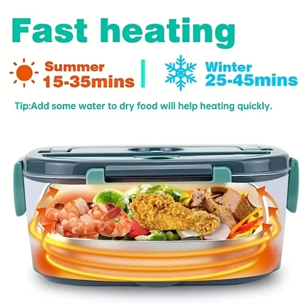 

1.5L 60W Electric Heated Lunch Box Portable Leakproof Food Warmer Dual Use for Car Home with Insulated Carry Bag Stainless Steel