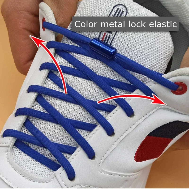 1 Pair Elastic Shoe Laces Round Color Metal Lock Shoelaces Without Ties Women's and Men's Sneakers Lazy Shoes Lace Accessories