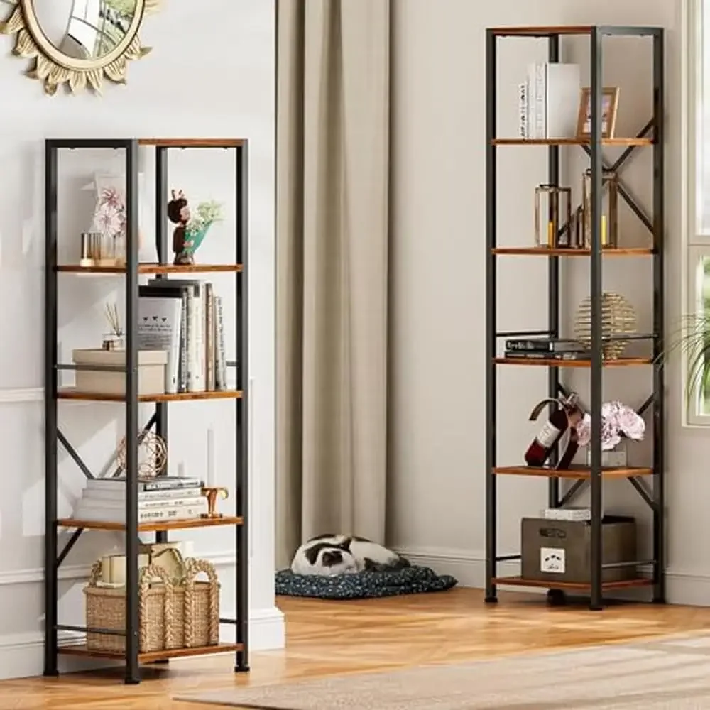 6 Tier Freestanding Display Shelf Metal Wood Storage Rack Home Office Living Room Organization