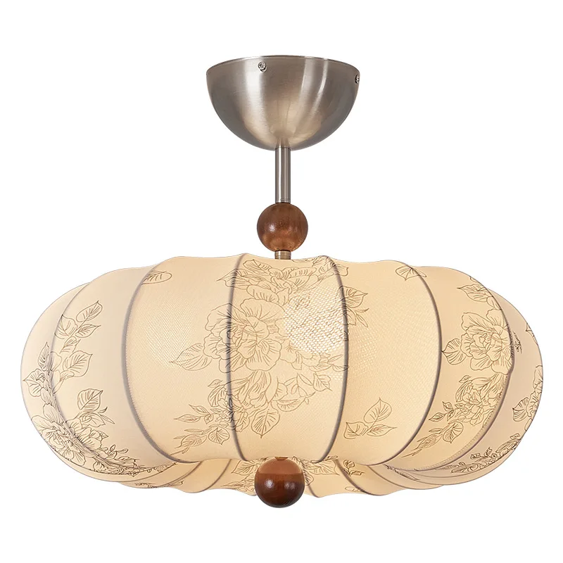 

French antique bedroom, ceiling lamp retro walnut pattern master bedroom, room lamp eye protection fabric