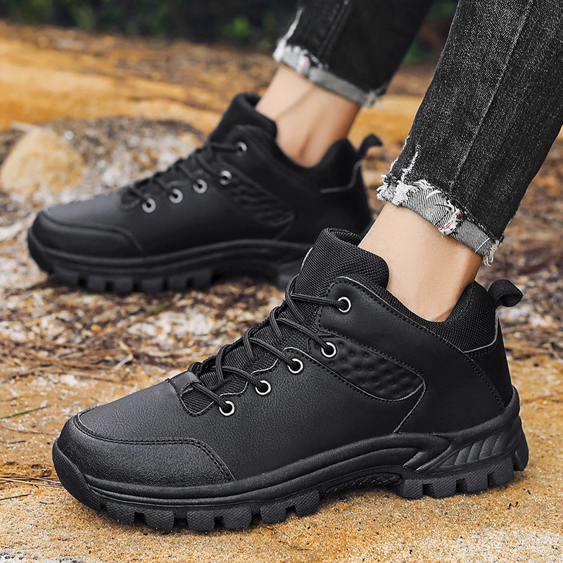 Outdoor Casual Hiking Shoes Men's Leather Sneakers Winter Waterproof Climbing Walking Crush Resistant Footwear Explosive Style