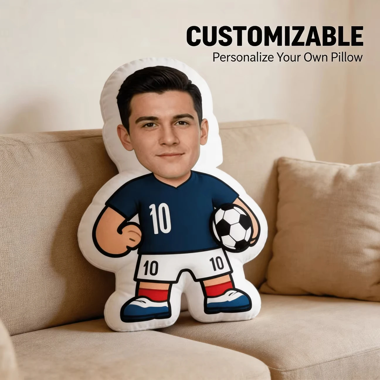 Personalized Soccer Player Figure Pillow Custom Your Photo Football Uniform Cushion Creative Decor Gift For Sports Enthusiasts