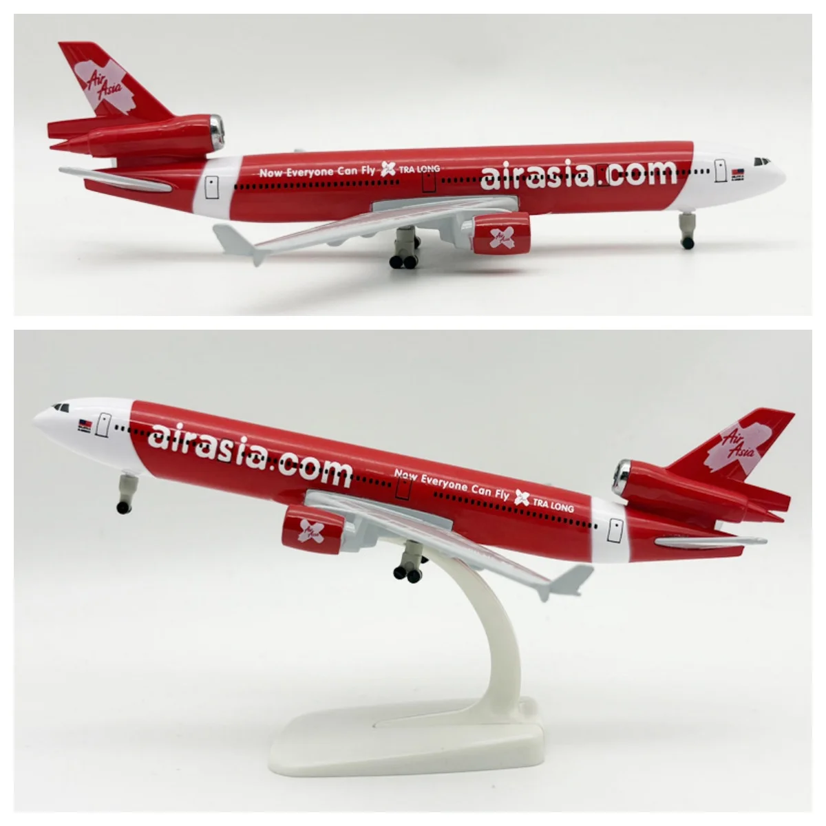 20CM Scale Airplanes airasia MD-11 Metal Plane Model With Wheels Base Collected Gift By Aviation Souvenir Hobby Gift