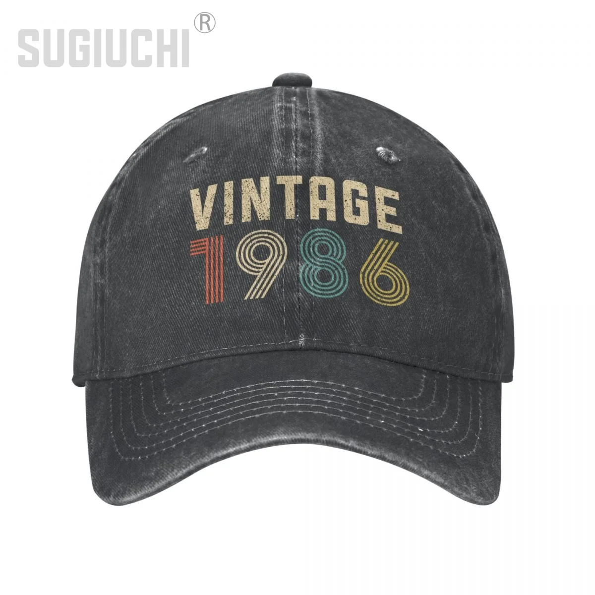 Unisex Adult VINTAGE 1986 Retro Charcoal Washed Denim Baseball Cap Trucker Hat Born Birthday Gift for Men Women Cotton